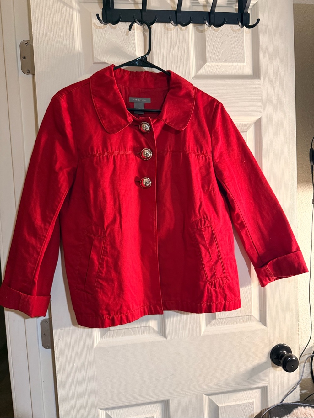 Vintage Ann Taylor Red Cropped Trapeze Jacket - 100% Cotton Retro Large